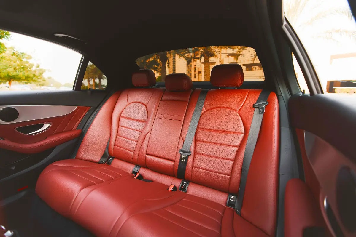 Spacious and luxurious seating inside Mercedes Benz C300, perfect for Dubai executive car rentals.