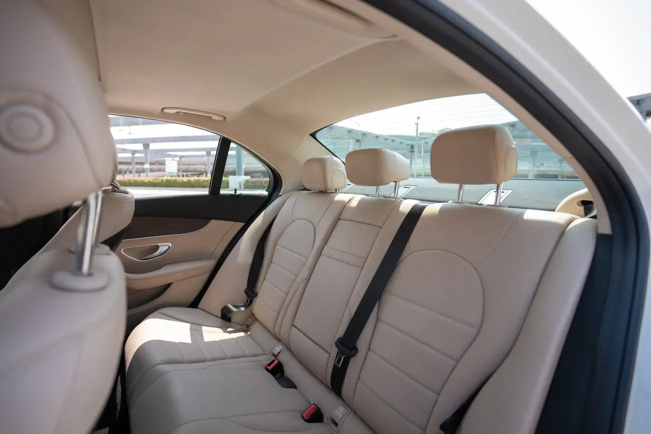 Spacious and luxurious interior of Mercedes C300 - ideal for executive travel rental in Dubai