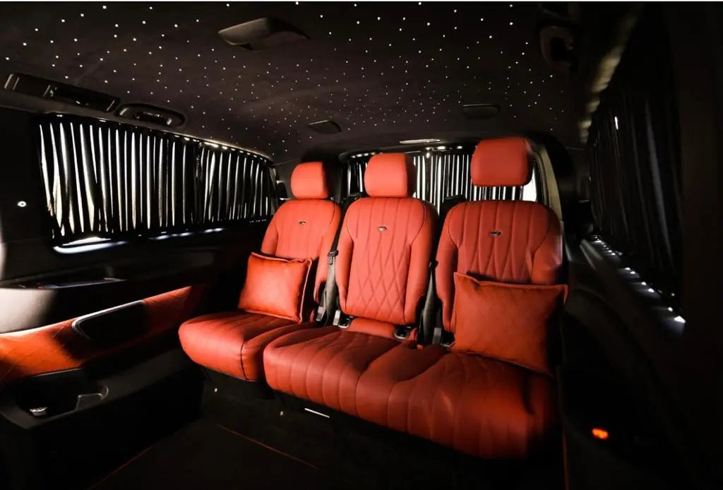 Mercedes V250 VIP Falcon Edition in action, epitomizing luxury van rentals for Dubai's elite travelers.
