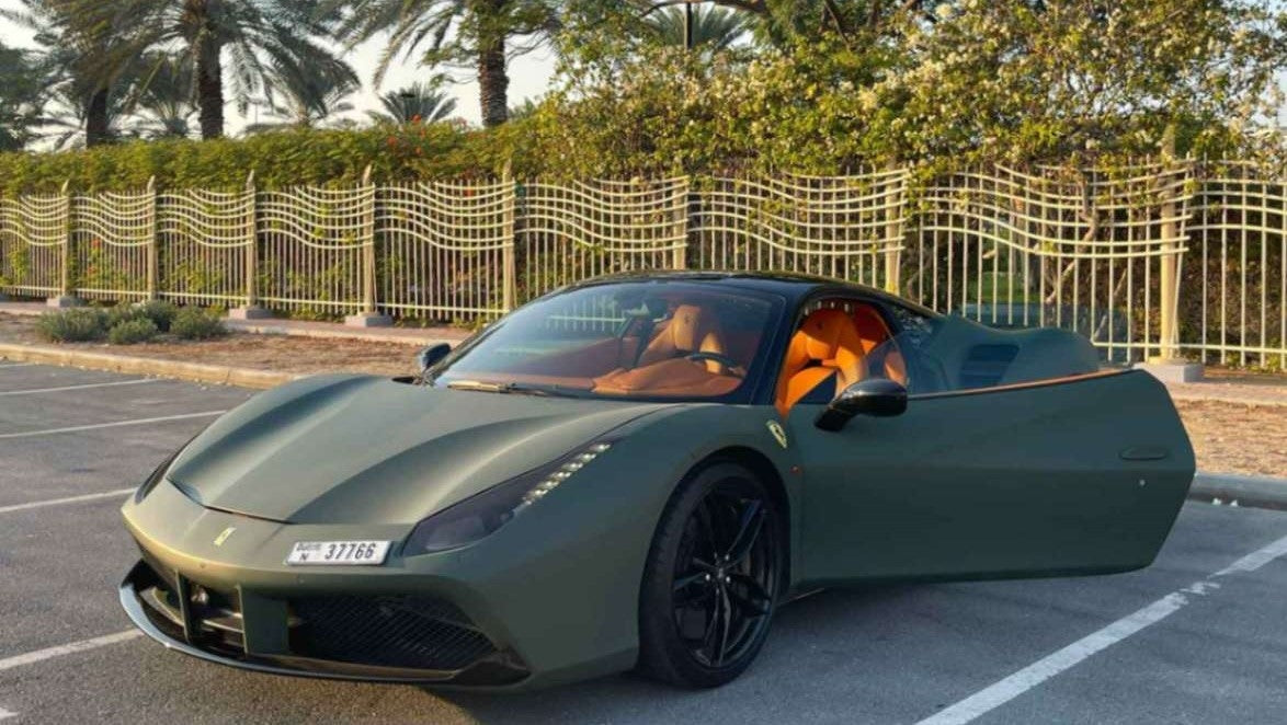 Sleek Ferrari 488 sports car in action, perfect for high-speed rental experiences in Dubai.