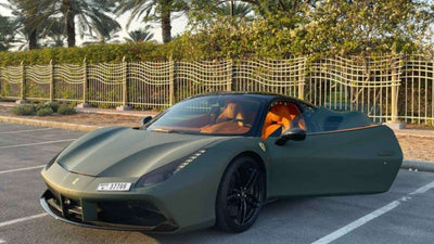 Sleek Ferrari 488 sports car in action, perfect for high-speed rental experiences in Dubai.
