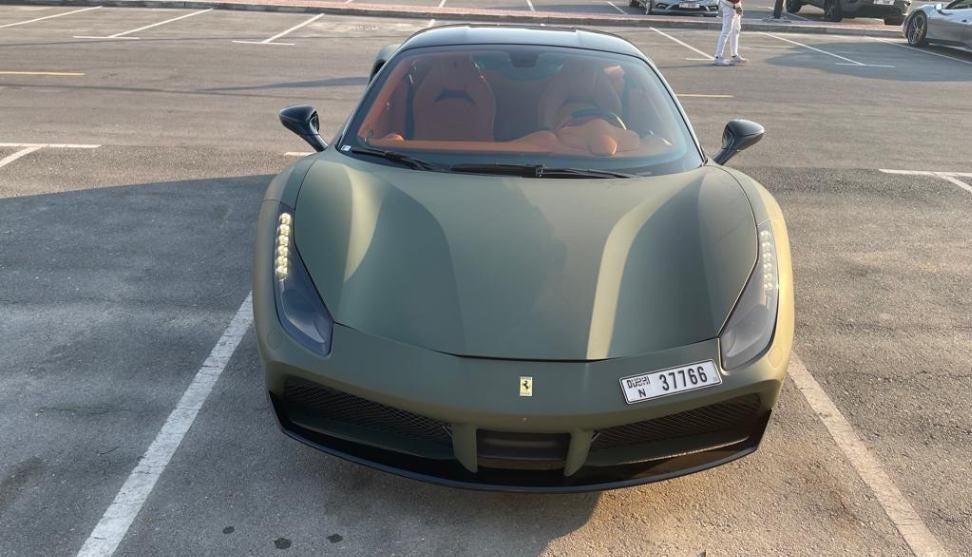 Luxury Ferrari 488 interior, showcasing plush seats - ideal for stylish Dubai car rentals.
