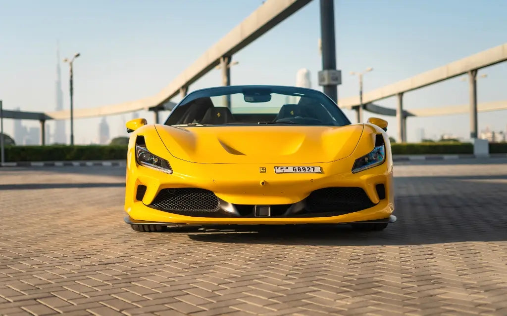 Luxury meets speed in Dubai with the Ferrari F8 Tributo Spyder, available for rent.
