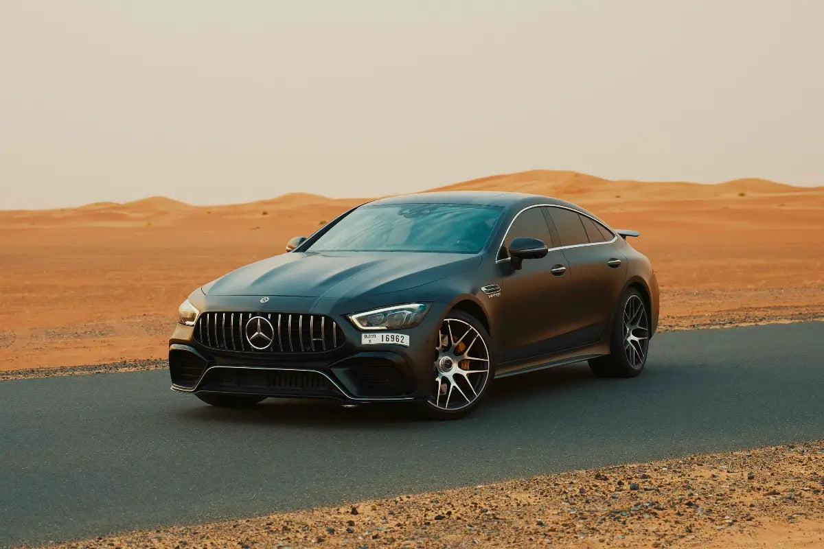 Luxurious Mercedes Benz AMG GT 63s executive sedan available for rent in Dubai, showcasing its sleek design.