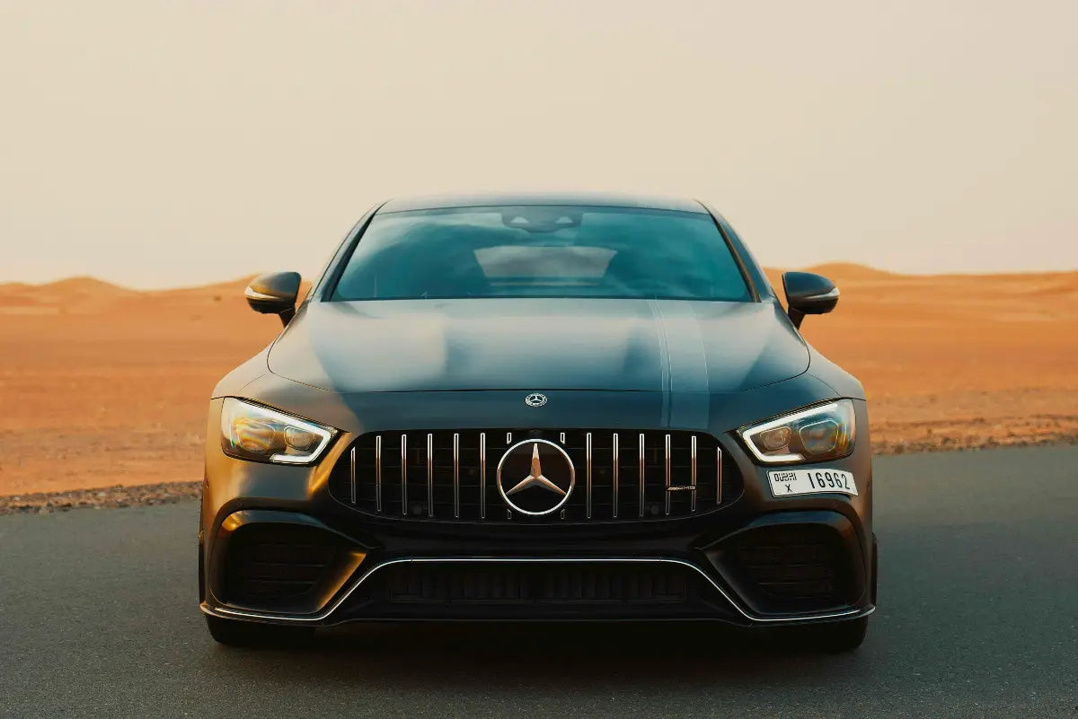 Interior view of the Mercedes Benz AMG GT 63s for rent in Dubai, highlighting spacious executive comfort.