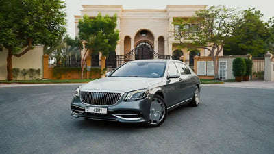 Luxury Mercedes Benz Maybach S650 front view, showcasing the elegant grille - perfect for executive rental in Dubai.