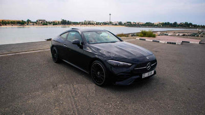 Sleek Mercedes CLE 200 luxury coupe parked in Dubai, perfect for upscale rental.