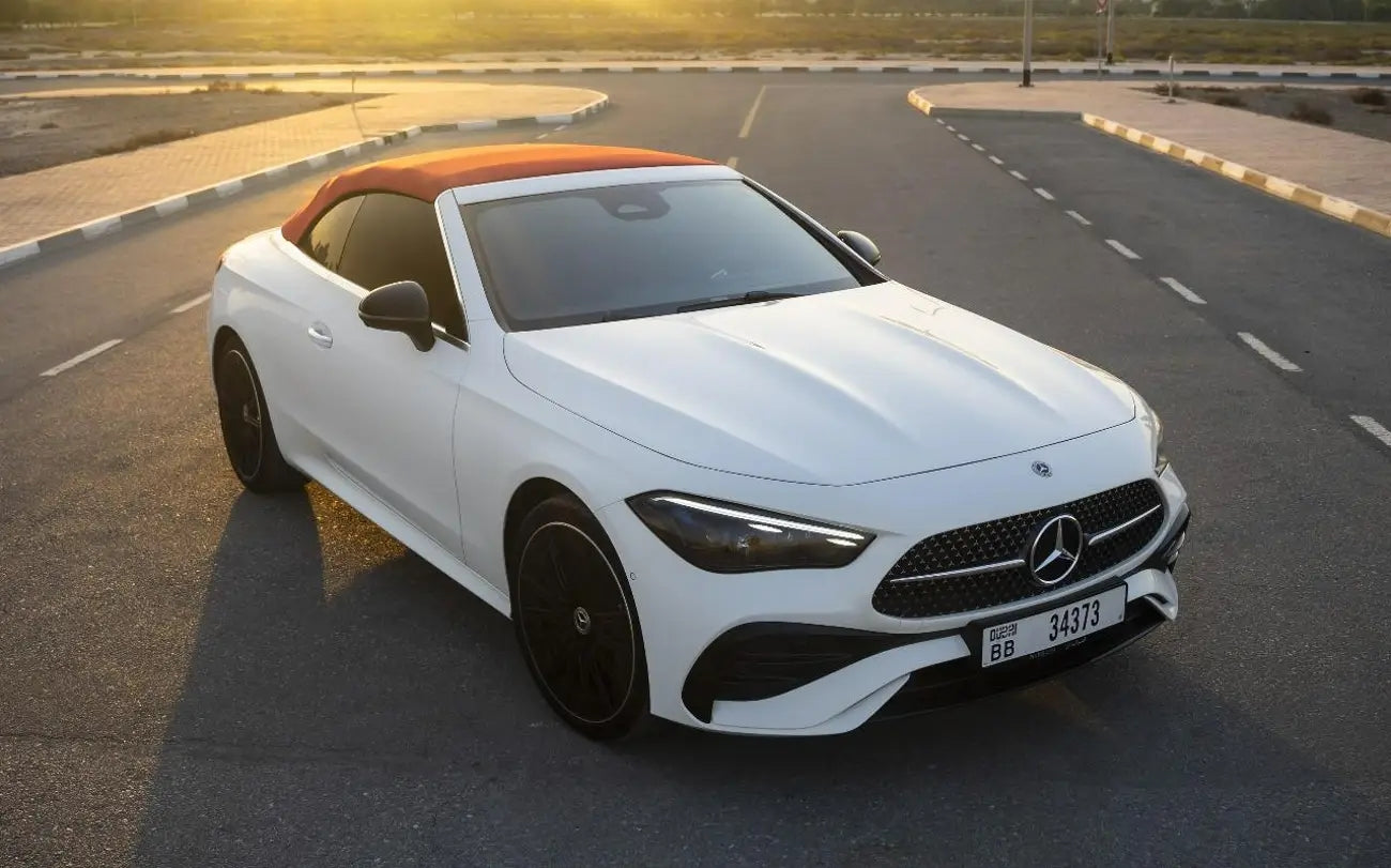 Close-up of the Mercedes CLE 200's luxurious leather seats, ideal for comfortable Dubai drives.