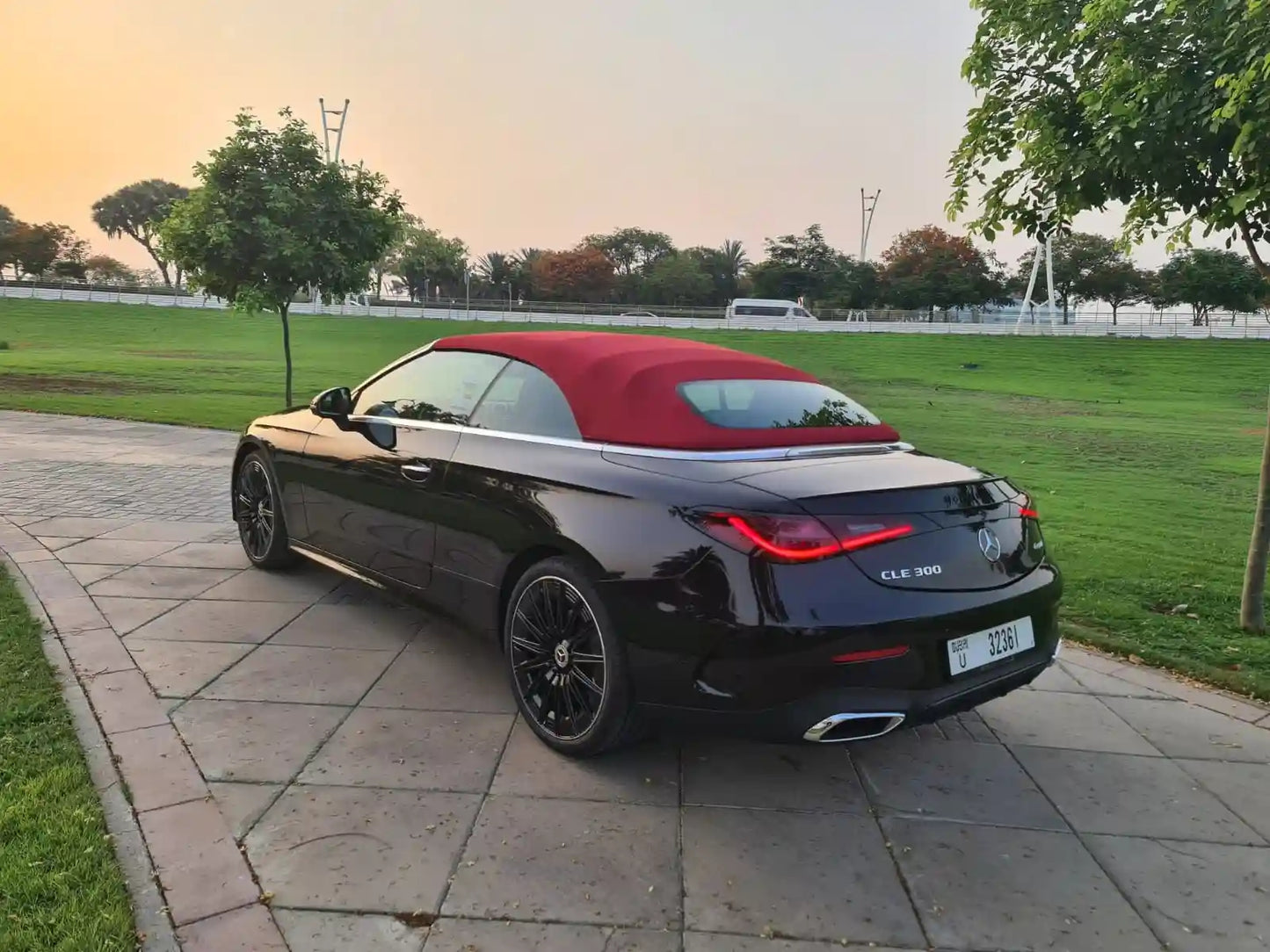 Mercedes CLE 300 convertible in stunning profile view, highlighting its aerodynamic lines and luxury features for rent.