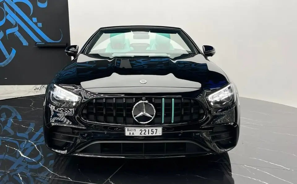 Interior view of a Mercedes E53 AMG for rent in Dubai, highlighting sophisticated cabin space.