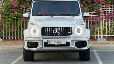 Luxury Mercedes G63 G Class rental in Dubai, showcasing its robust design and elegant stance.