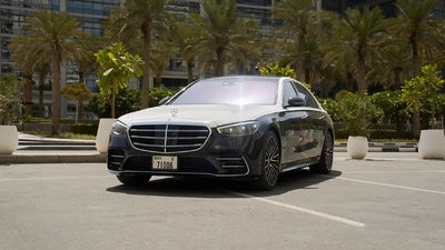 Luxury Mercedes S500 S Class executive sedan available for rent in Dubai, showcasing its sleek design.