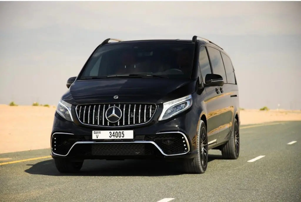 Luxury Mercedes V250 VIP Falcon Edition side view, the perfect choice for upscale Dubai van rentals.