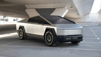 Tesla Cybertruck sleek design view, luxury electric truck rental in Dubai